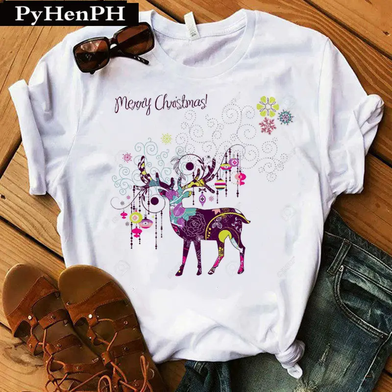 Merry Christmas Elk T-Shirt Women Short Sleeve - Image 15