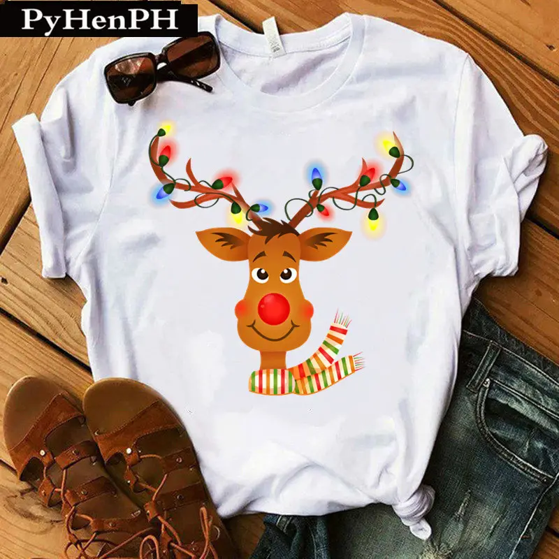 Merry Christmas Elk T-Shirt Women Short Sleeve - Image 17