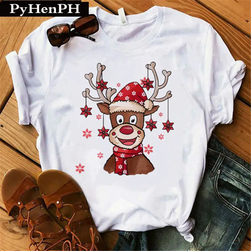 Merry Christmas Elk T-Shirt Women Short Sleeve - Image 18
