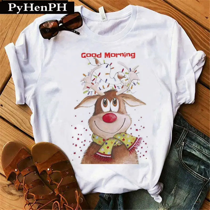 Merry Christmas Elk T-Shirt Women Short Sleeve - Image 19