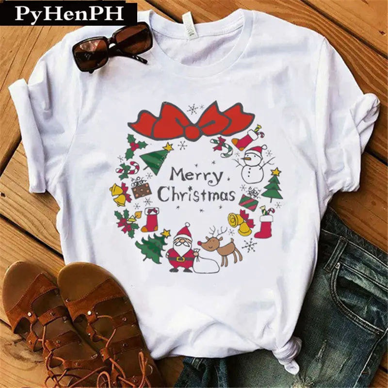 Merry Christmas Elk T-Shirt Women Short Sleeve - Image 2
