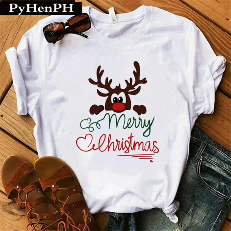 Merry Christmas Elk T-Shirt Women Short Sleeve - Image 20