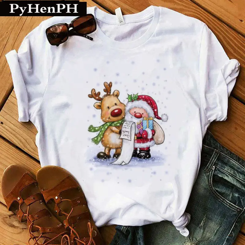 Merry Christmas Elk T-Shirt Women Short Sleeve - Image 23