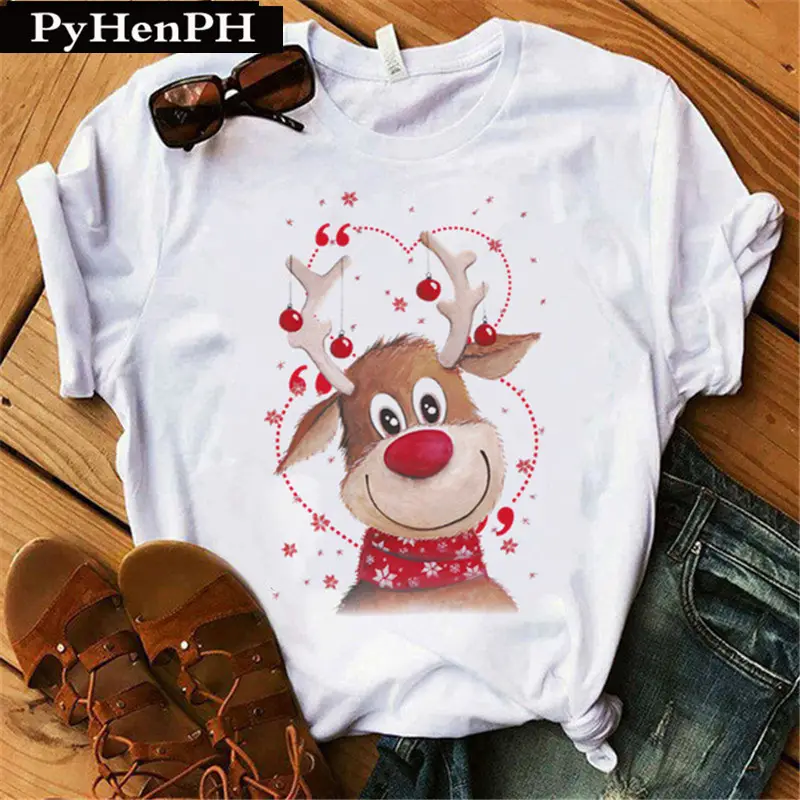 Merry Christmas Elk T-Shirt Women Short Sleeve - Image 24