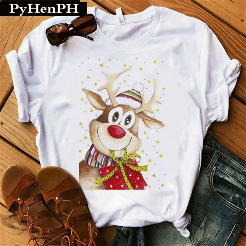 Merry Christmas Elk T-Shirt Women Short Sleeve - Image 4