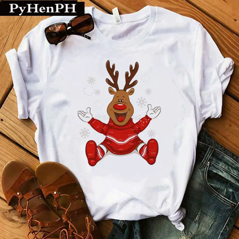 Merry Christmas Elk T-Shirt Women Short Sleeve - Image 5