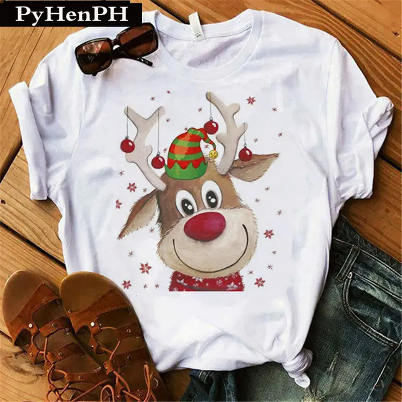 Merry Christmas Elk T-Shirt Women Short Sleeve - Image 8