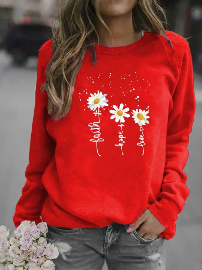 Women White Daisy Print Sweatshirt 2020 - Image 4