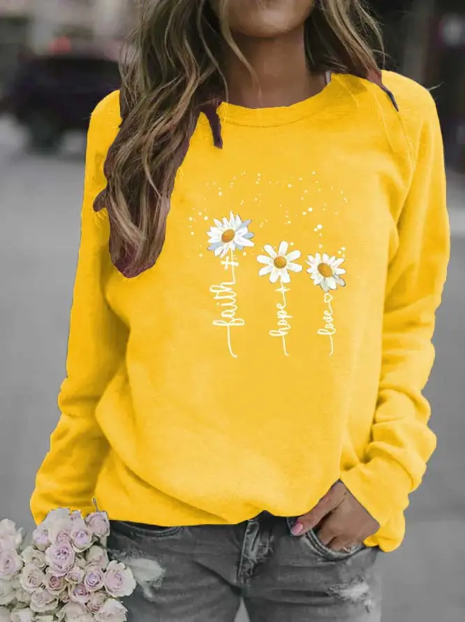 Women White Daisy Print Sweatshirt 2020 - Image 6