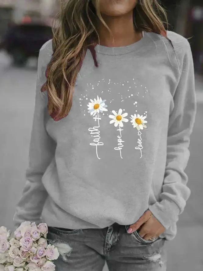 Women White Daisy Print Sweatshirt 2020 - Image 3