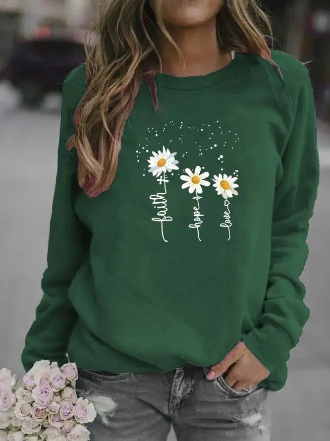 Women White Daisy Print Sweatshirt 2020 - Image 10