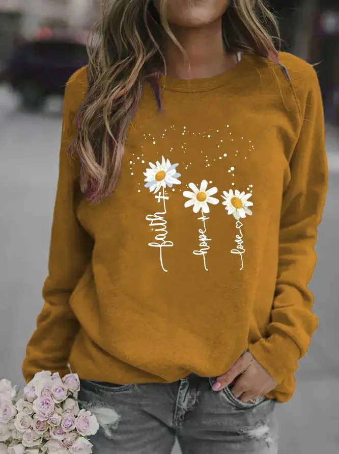 Women White Daisy Print Sweatshirt 2020 - Image 11