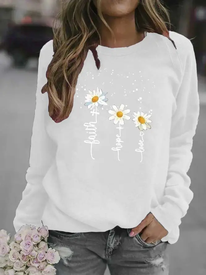 Women White Daisy Print Sweatshirt 2020 - Image 2