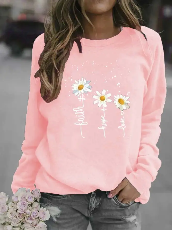 Women White Daisy Print Sweatshirt 2020 - Image 5