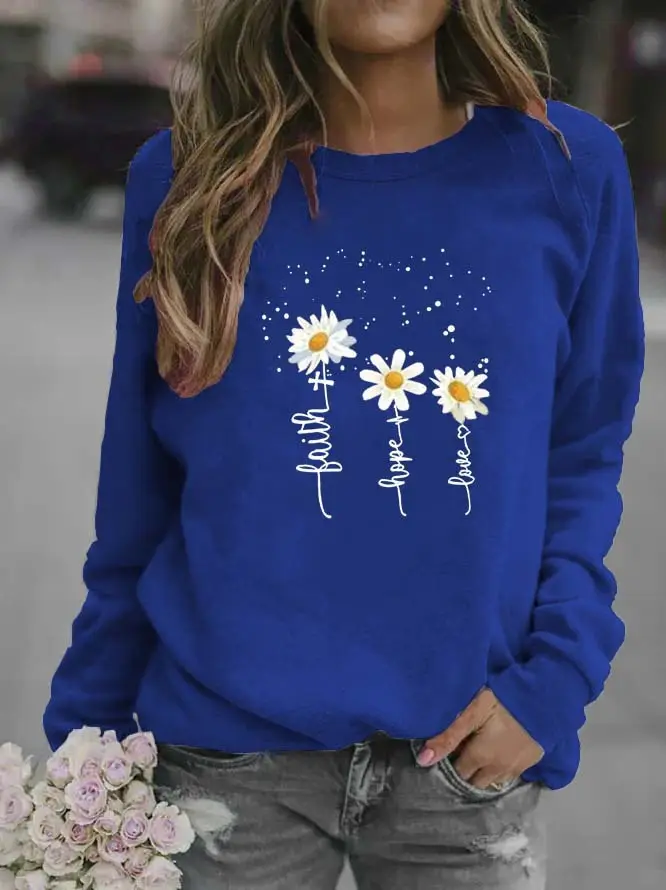 Women White Daisy Print Sweatshirt 2020 - Image 7