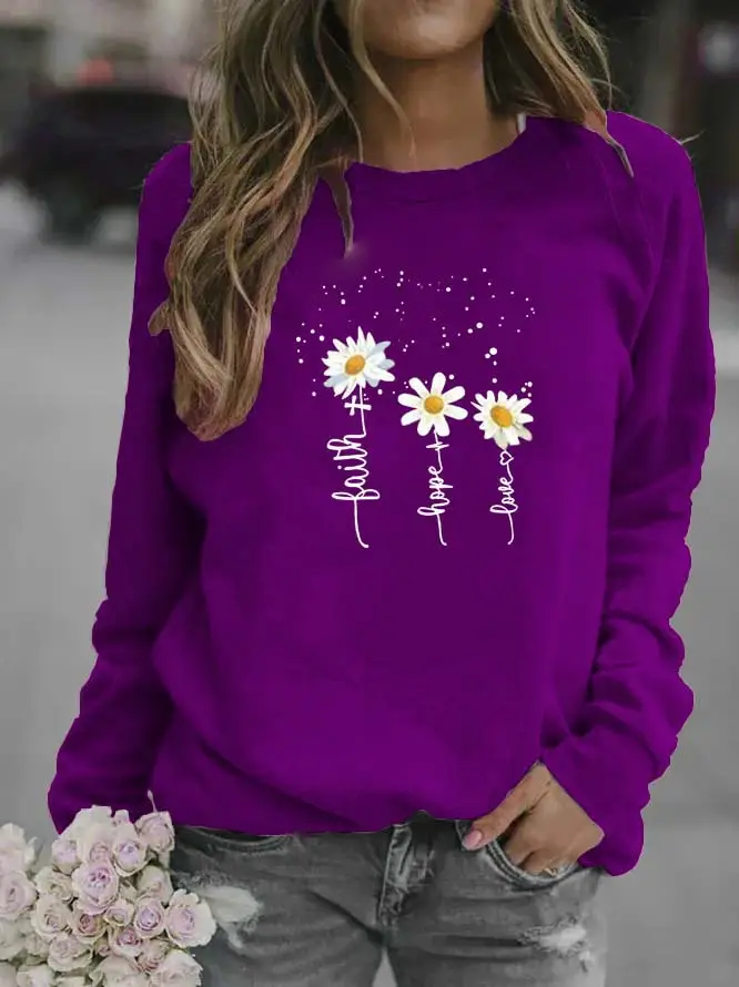 Women White Daisy Print Sweatshirt 2020 - Image 8