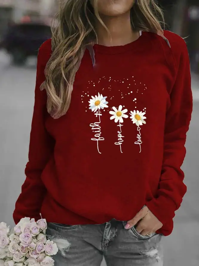 Women White Daisy Print Sweatshirt 2020 - Image 9