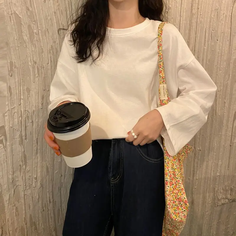 Women Long Sleeve T-Shirt Rose Pink Loose Sweet Style