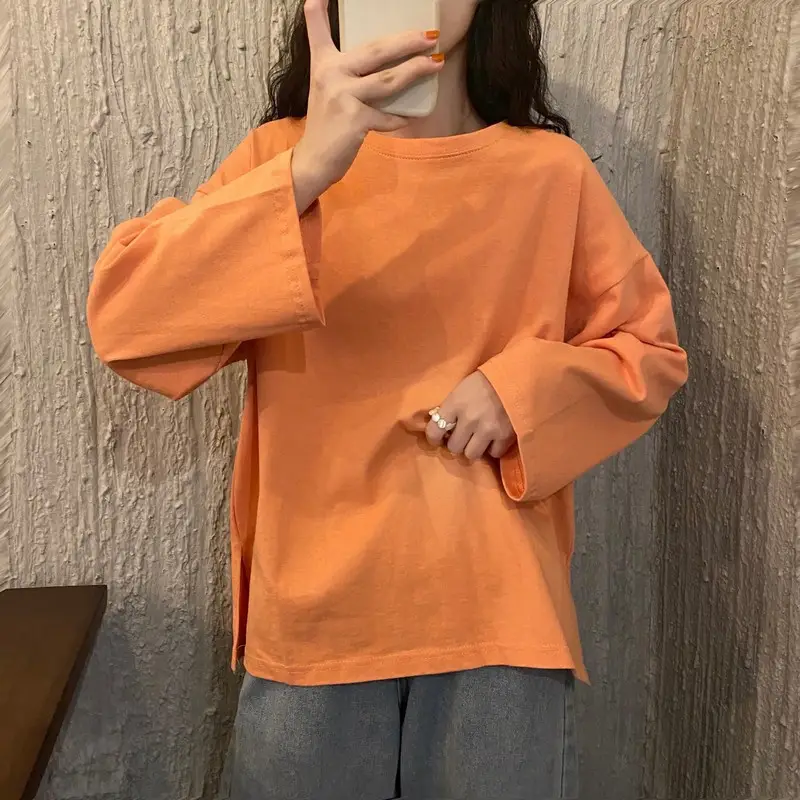 Women Long Sleeve T-Shirt Rose Pink Loose Sweet Style