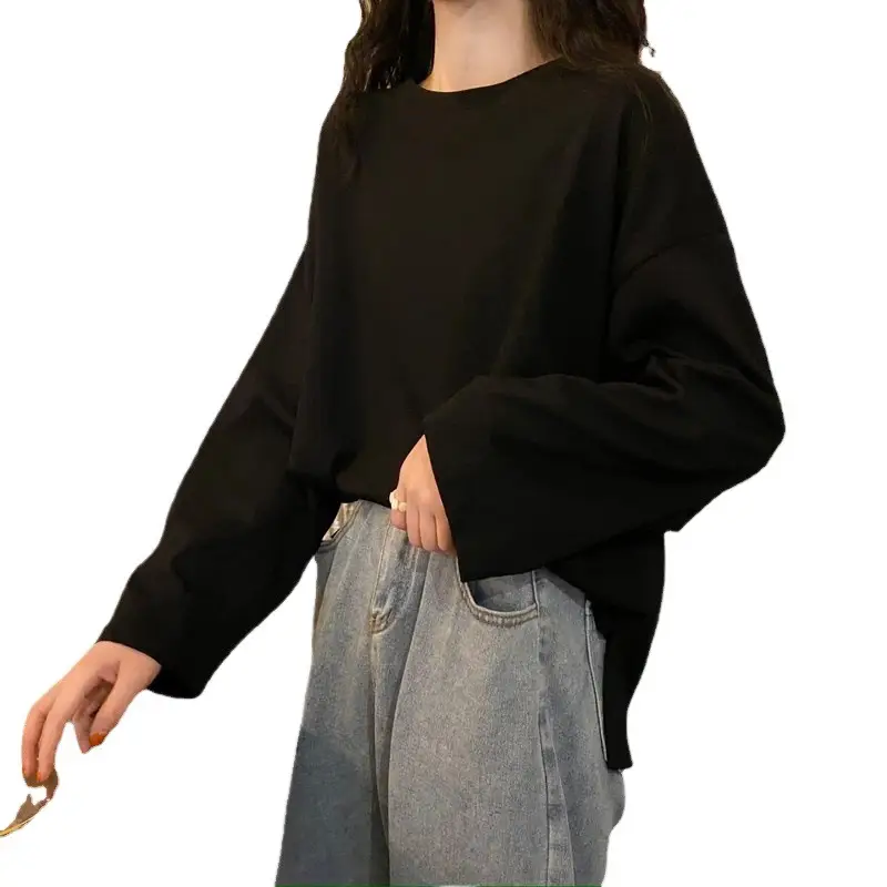 Women Long Sleeve T-Shirt Rose Pink Loose Sweet Style