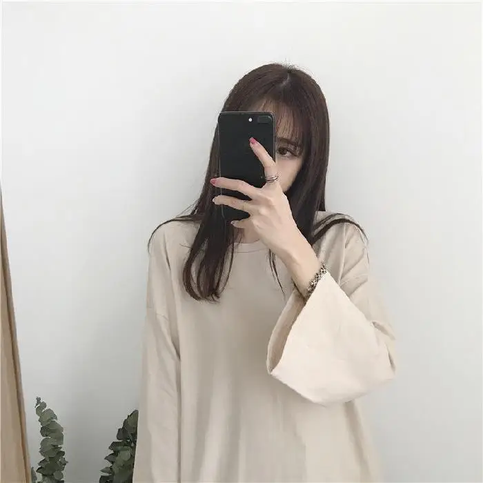Women Long Sleeve T-Shirt Rose Pink Loose Sweet Style