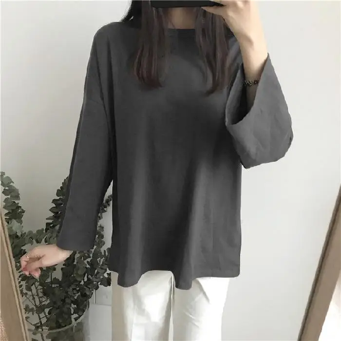 Women Long Sleeve T-Shirt Rose Pink Loose Sweet Style
