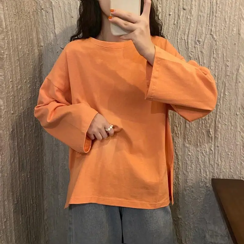 Women Long Sleeve T-Shirt Rose Pink Loose Sweet Style