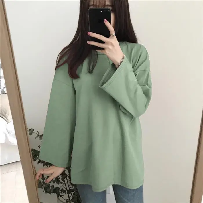 Women Long Sleeve T-Shirt Rose Pink Loose Sweet Style