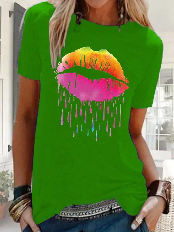 Women's 2021 Colorful Watercolor T-Shirt with Droplet Design - Image 23