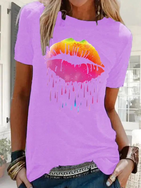 Women's 2021 Colorful Watercolor T-Shirt with Droplet Design - Image 24