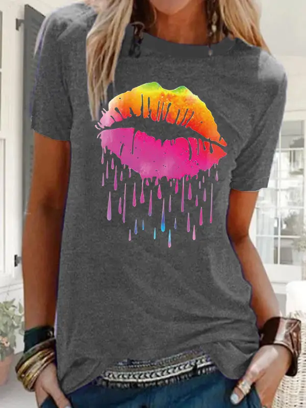 Women's 2021 Colorful Watercolor T-Shirt with Droplet Design - Image 25