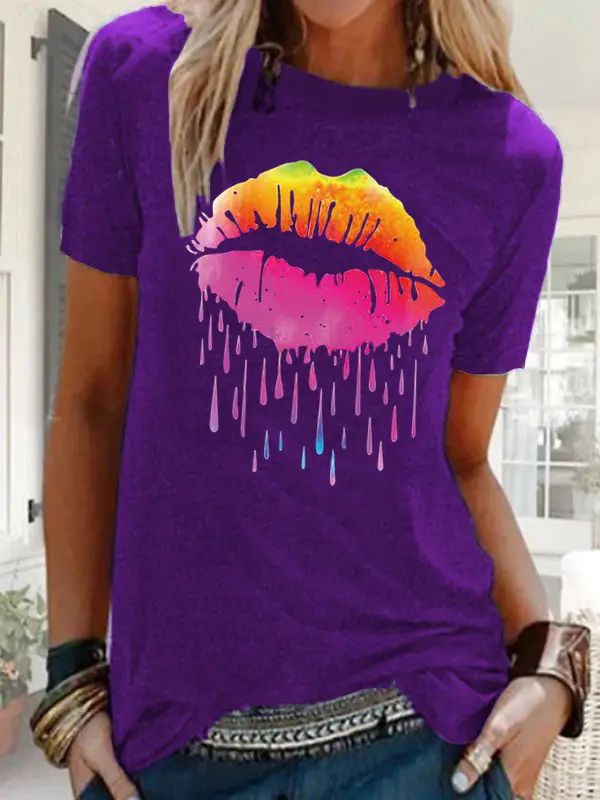 Women's 2021 Colorful Watercolor T-Shirt with Droplet Design - Image 26