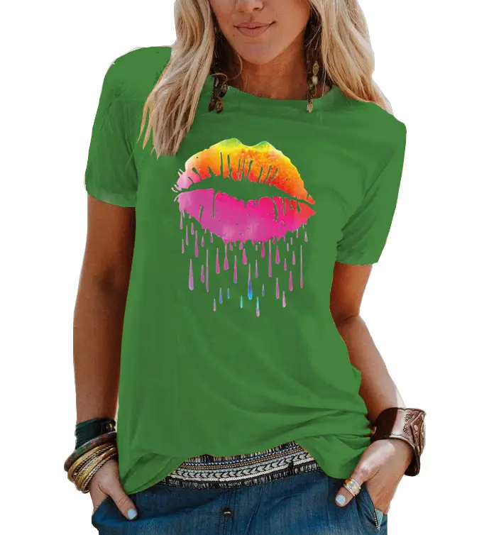 Women's 2021 Colorful Watercolor T-Shirt with Droplet Design - Image 10