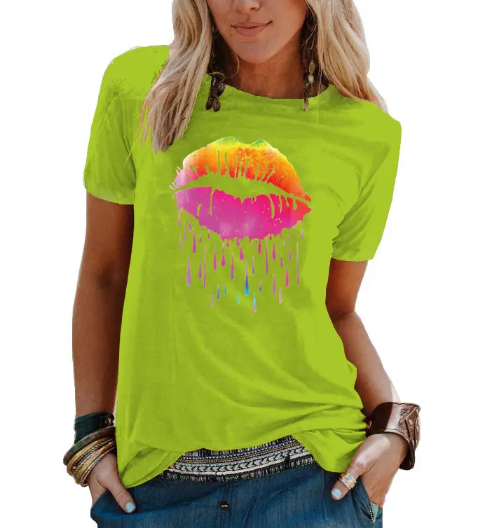 Women's 2021 Colorful Watercolor T-Shirt with Droplet Design - Image 11