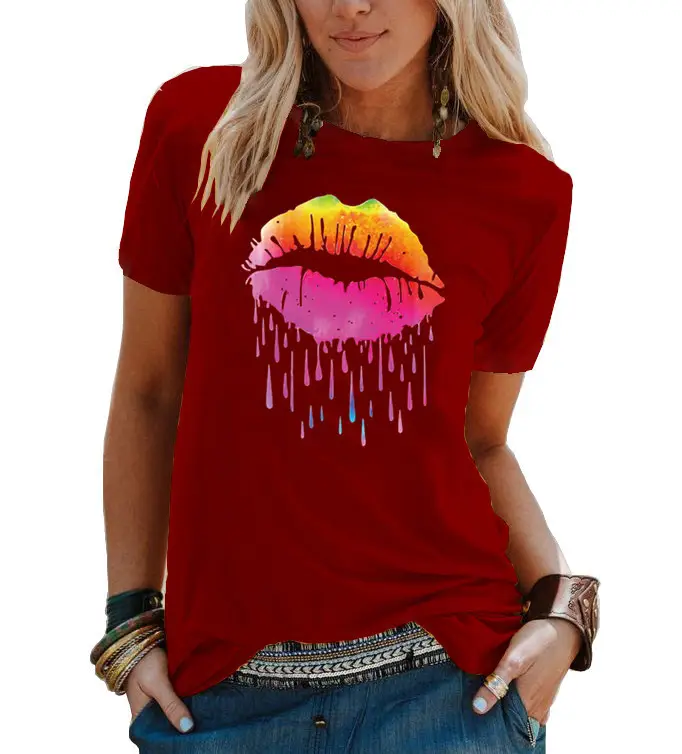 Women's 2021 Colorful Watercolor T-Shirt with Droplet Design - Image 12