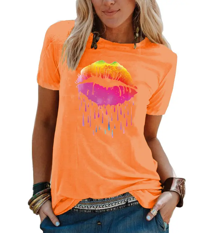 Women's 2021 Colorful Watercolor T-Shirt with Droplet Design - Image 13