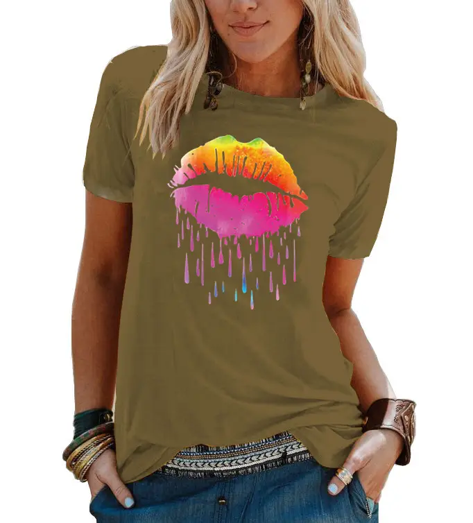 Women's 2021 Colorful Watercolor T-Shirt with Droplet Design - Image 14