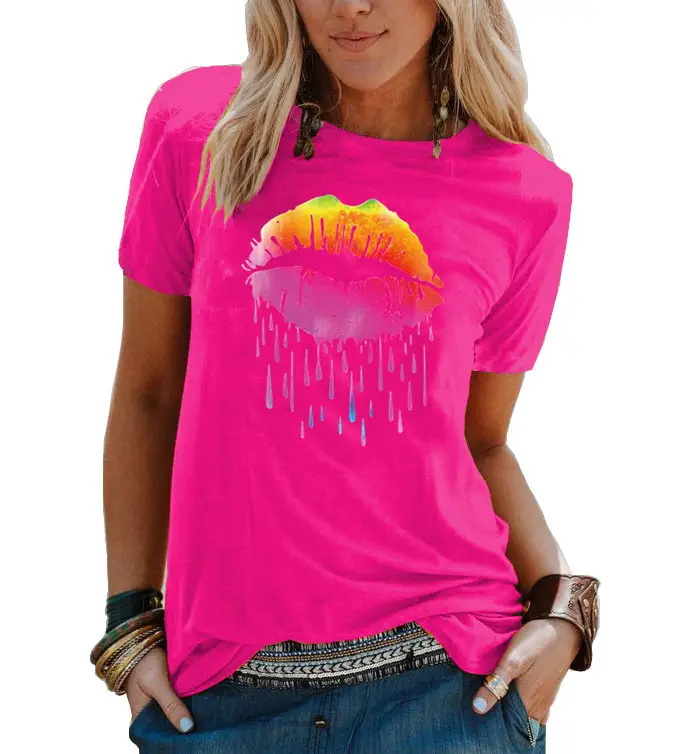 Women's 2021 Colorful Watercolor T-Shirt with Droplet Design - Image 15