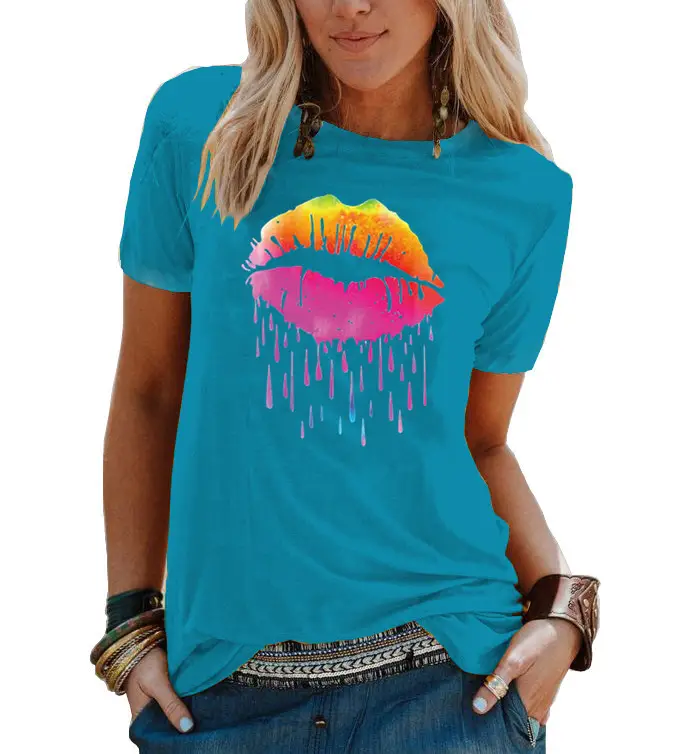 Women's 2021 Colorful Watercolor T-Shirt with Droplet Design - Image 17