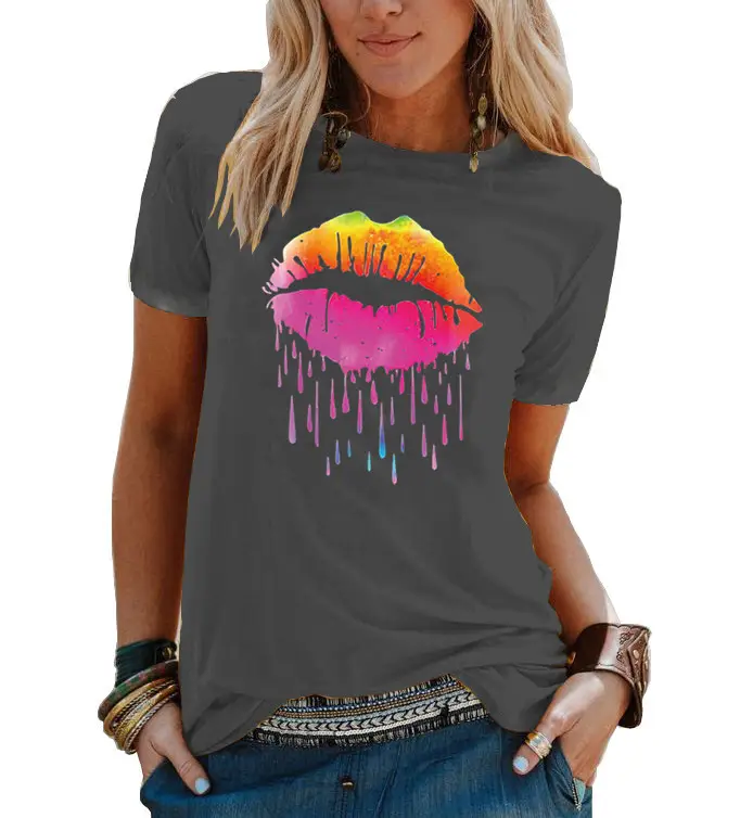 Women's 2021 Colorful Watercolor T-Shirt with Droplet Design - Image 18