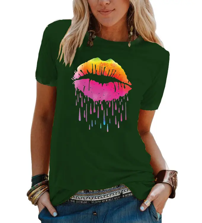 Women's 2021 Colorful Watercolor T-Shirt with Droplet Design - Image 19