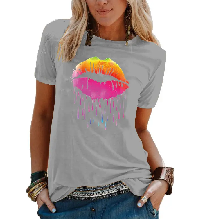 Women's 2021 Colorful Watercolor T-Shirt with Droplet Design - Image 2