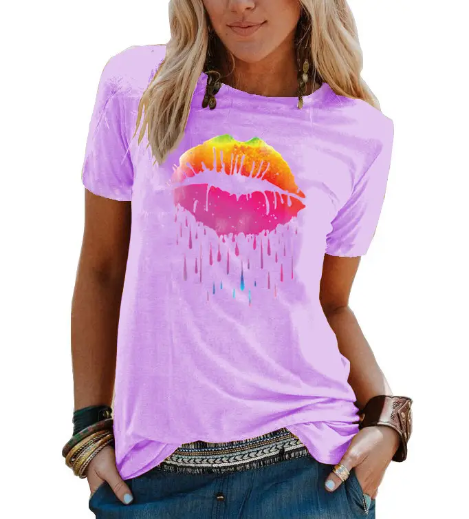 Women's 2021 Colorful Watercolor T-Shirt with Droplet Design - Image 20