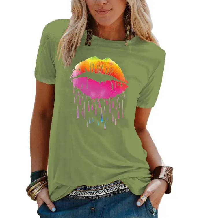 Women's 2021 Colorful Watercolor T-Shirt with Droplet Design - Image 21