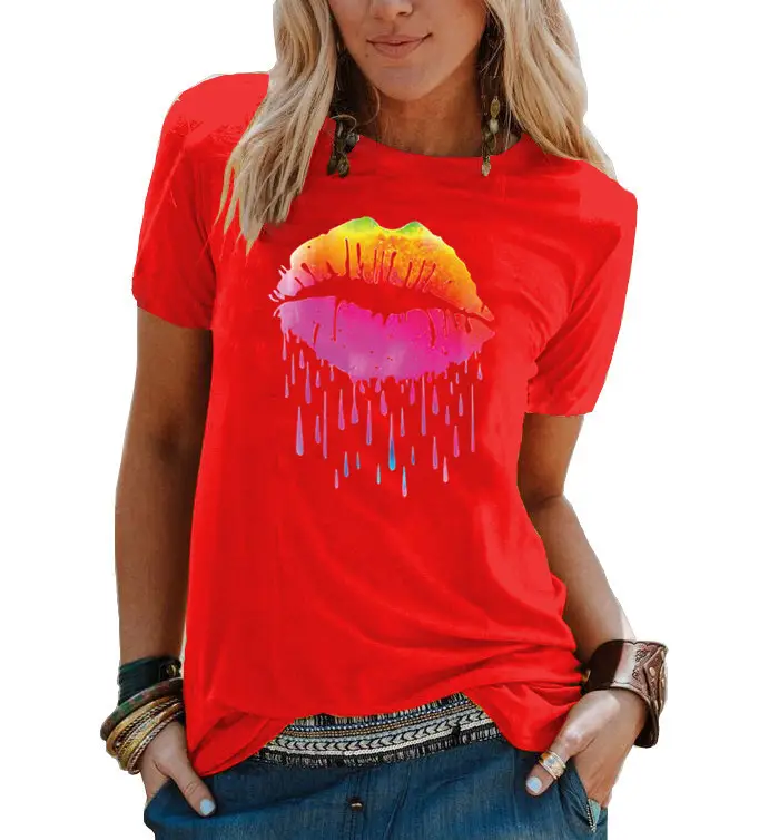 Women's 2021 Colorful Watercolor T-Shirt with Droplet Design - Image 4