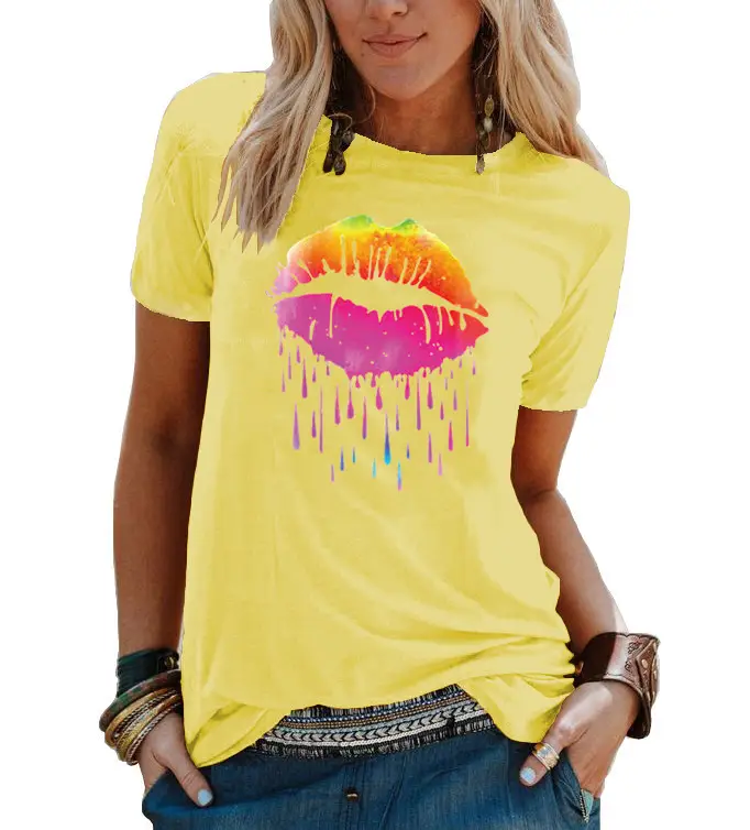 Women's 2021 Colorful Watercolor T-Shirt with Droplet Design - Image 5