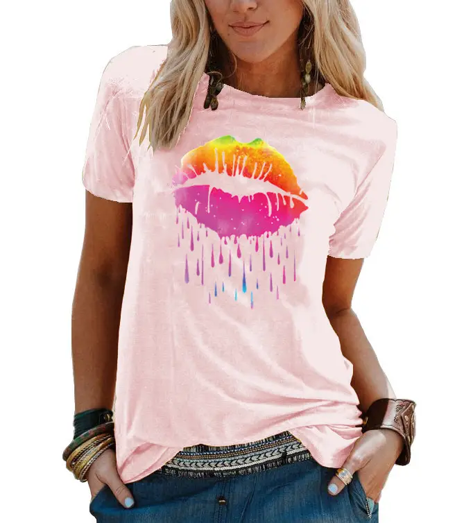 Women's 2021 Colorful Watercolor T-Shirt with Droplet Design - Image 6