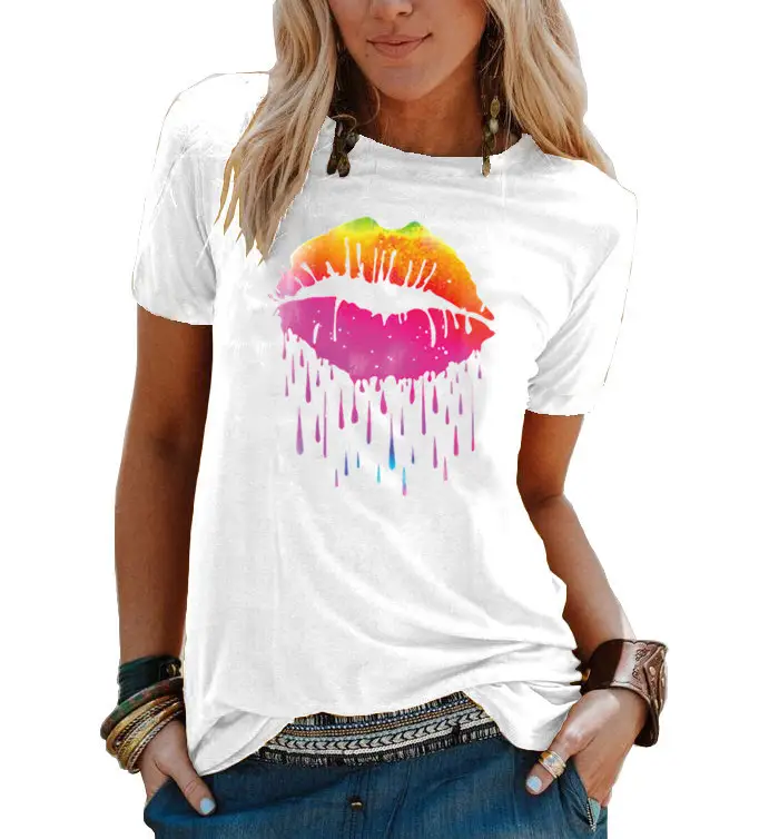 Women's 2021 Colorful Watercolor T-Shirt with Droplet Design - Image 7