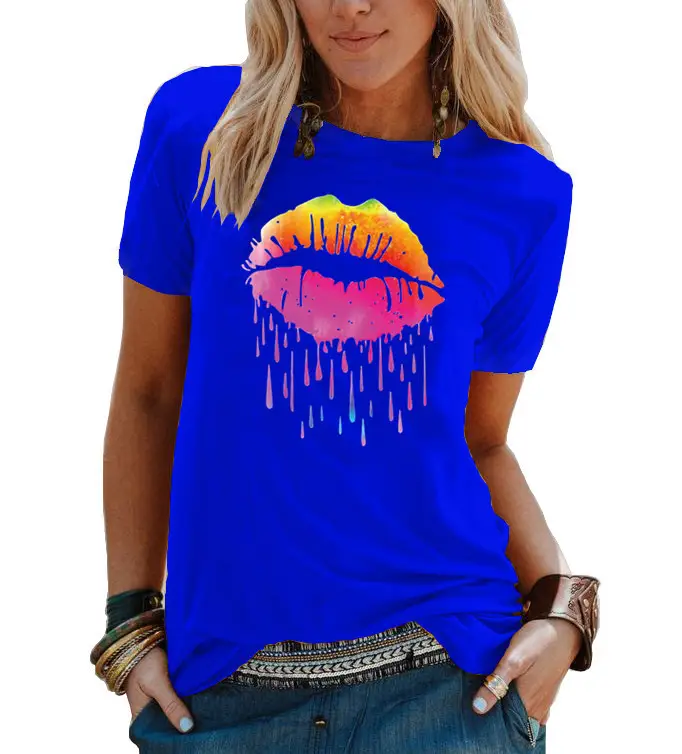 Women's 2021 Colorful Watercolor T-Shirt with Droplet Design - Image 8