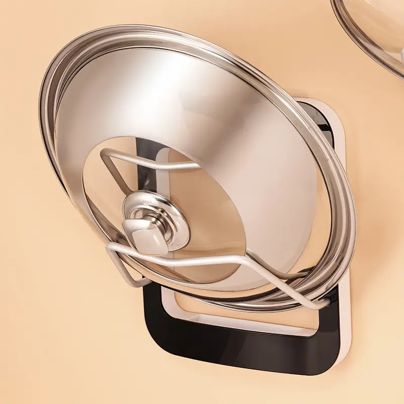Wall-Mounted Kitchen Pot Lid Storage Rack with Drain Plug - Image 4